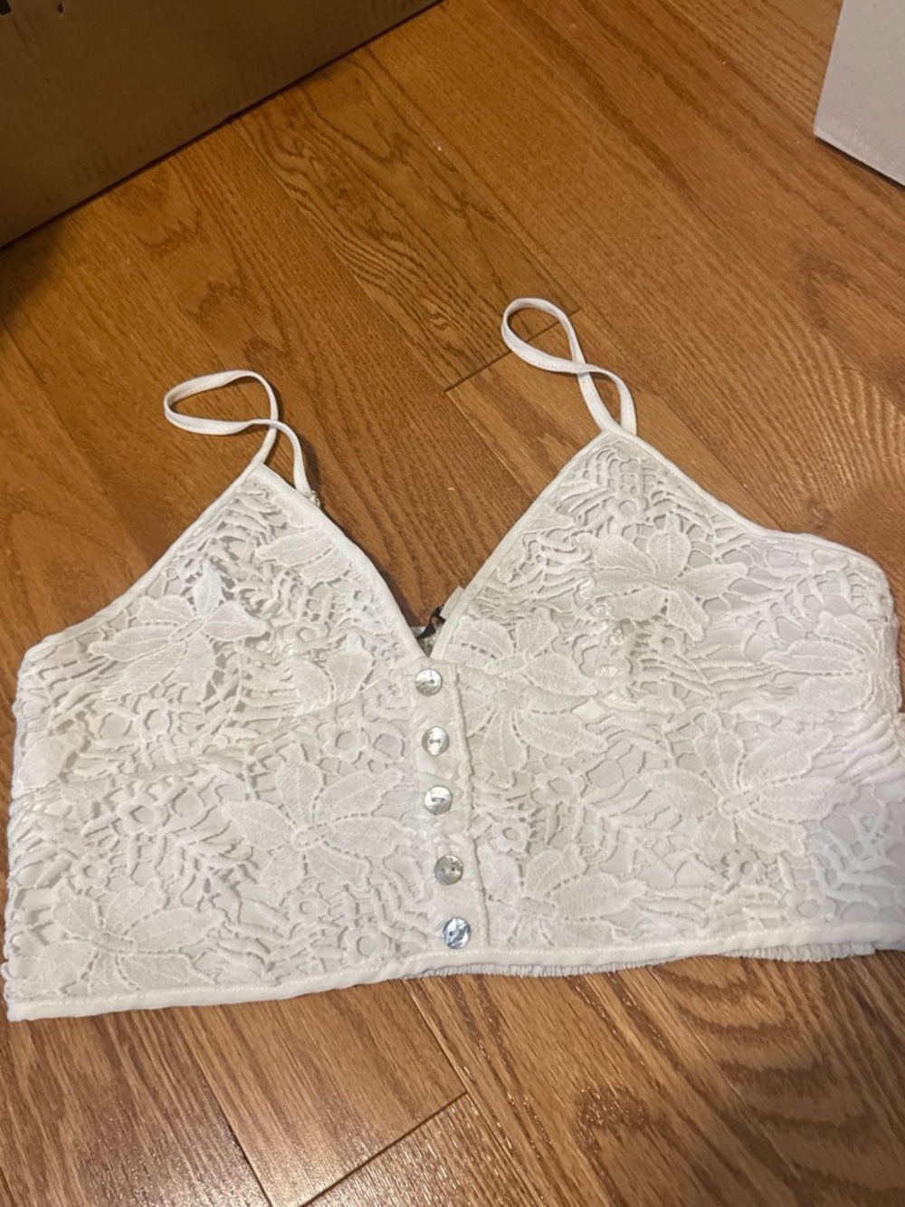 Cozy Casual White Lace Button-Front Camisole
